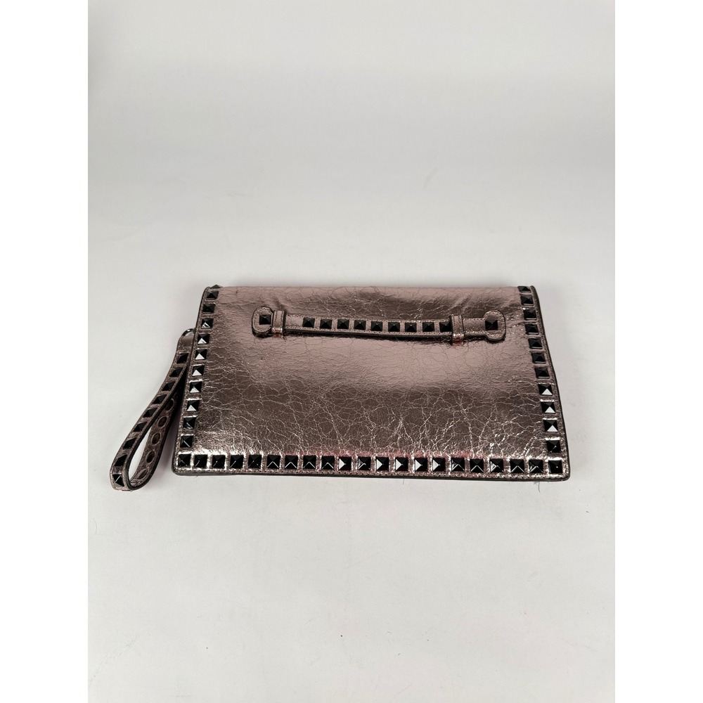 INZI Metallic Bronze Rockstud Wristlet Clutch‎ Bag with Black Pyramid Studs